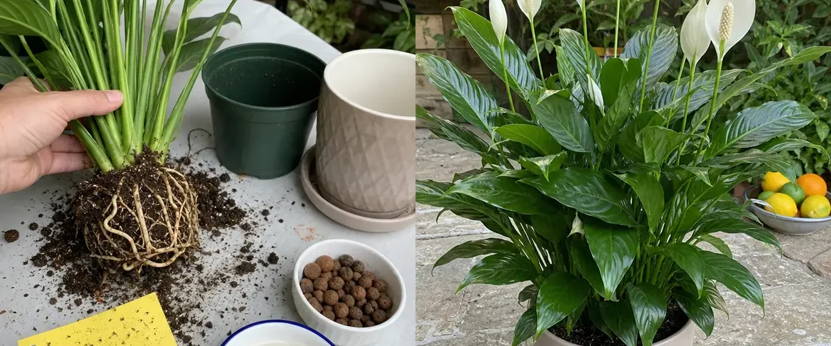 Peace lily and yeast tonic before abundant white blooms afterward