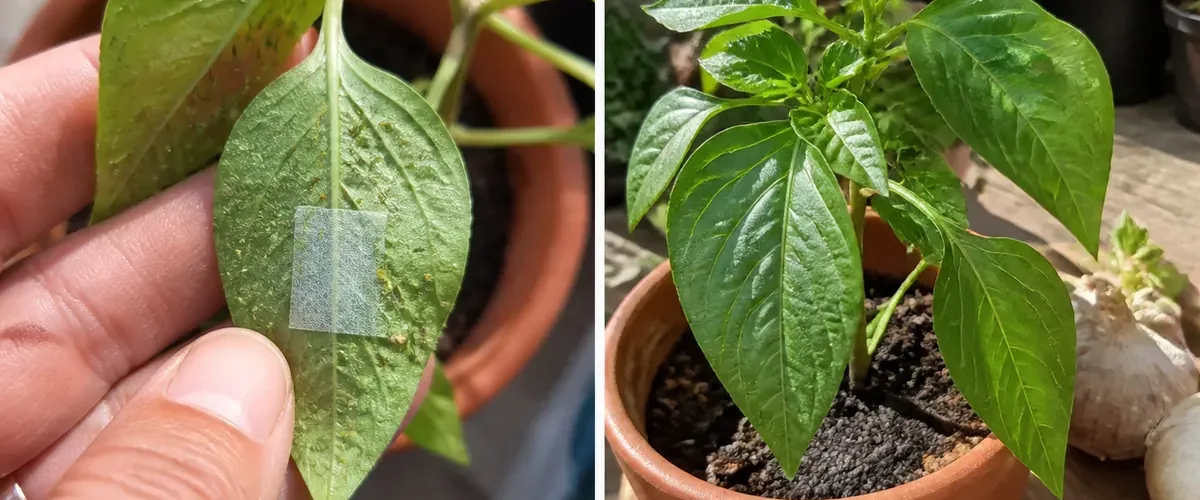 Garlic peel plant spray test before clean unburned new leaves afterward