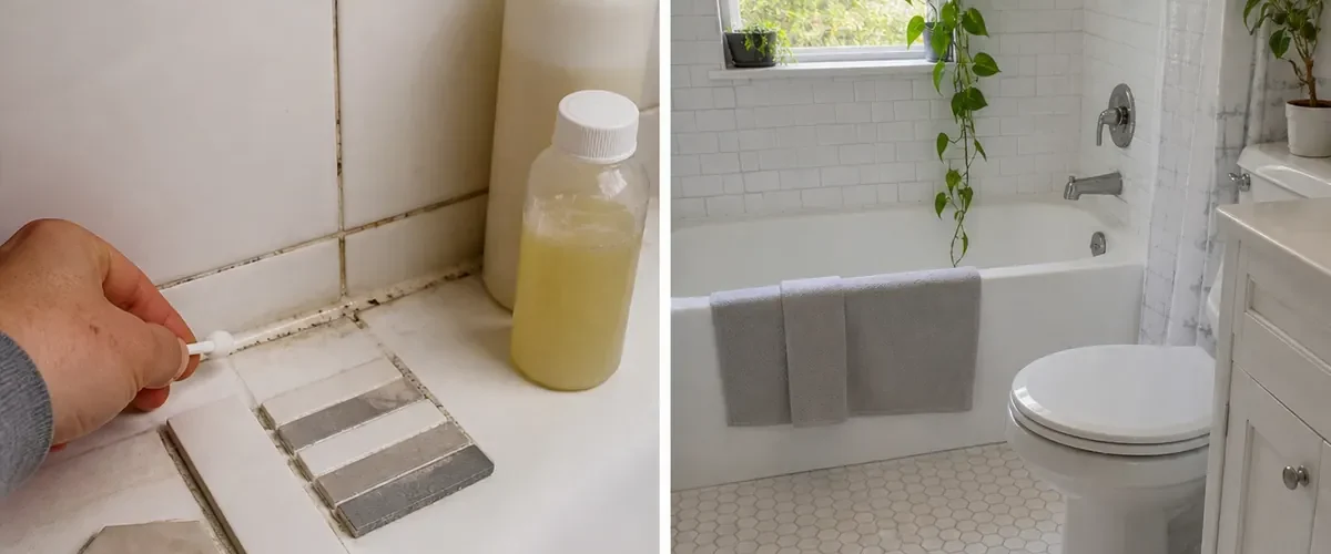 Risky mixed bathroom cleaners before bright dry safely cleaned surfaces afterward