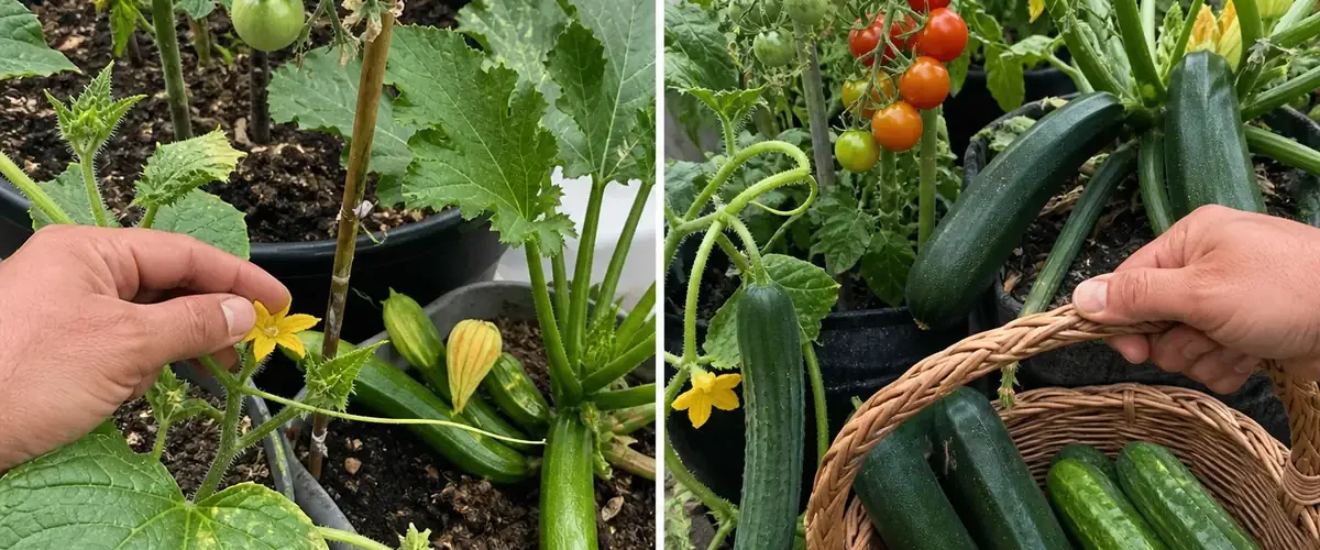Poor fruit set before harvest size tomatoes cucumbers and zucchini afterward