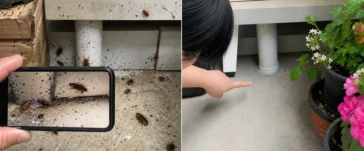Bathroom cockroach activity before a dry sealed clean room afterward