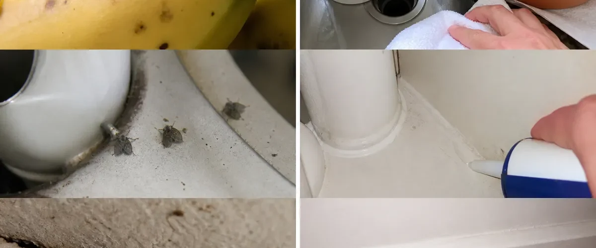 Fly and cockroach spray before and a clean source-controlled home afterward